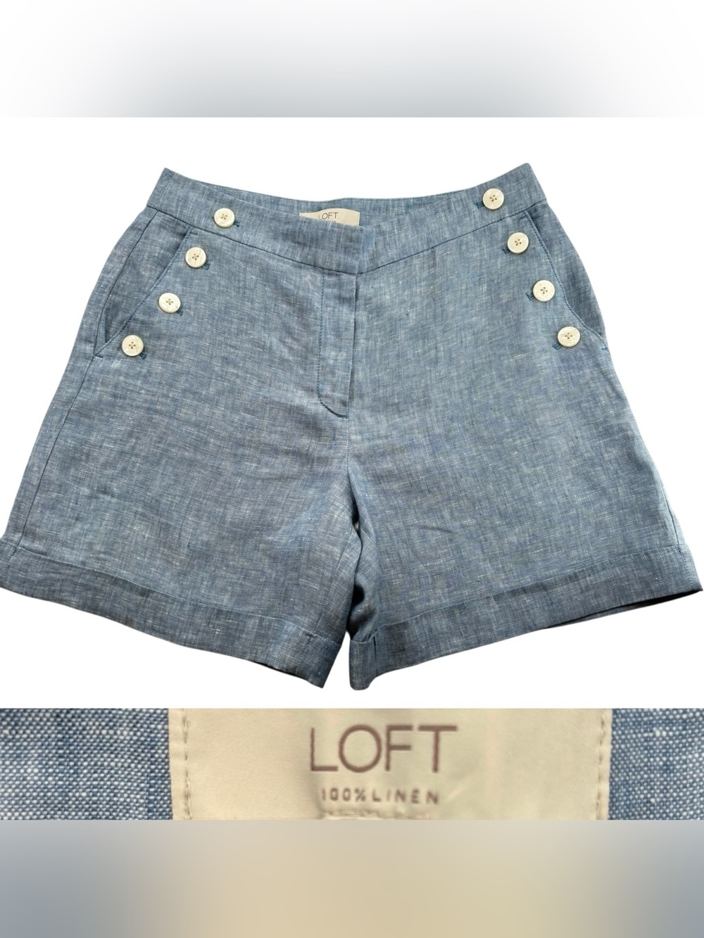 LOFT 100% Linen Blue Chambray Shorts Sz. 6